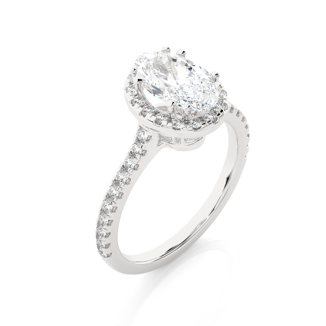 1.20 CT Oval Halo Lab Grown Diamond Ring with Round Side Stones