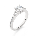 Load image into Gallery viewer, 1.69 CT Round Center with Baguette &amp; Round Side Lab Grown Diamond Three Stone Ring | 17 Stone Gold Band
