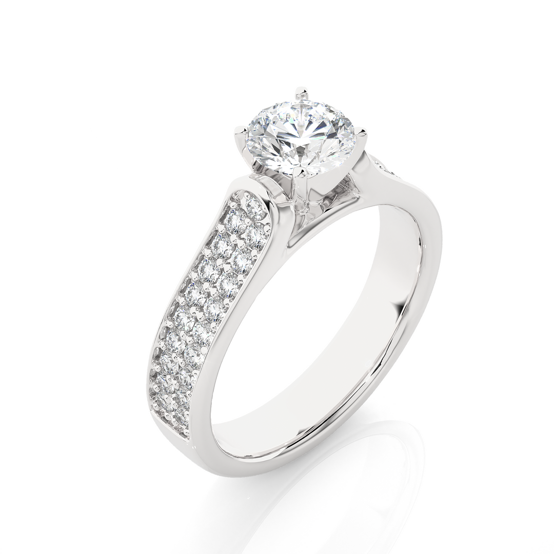 1.29 CTW Round Lab-Grown Diamond Engagement Ring with Two-Row Pave Set E-F / VVS-VS