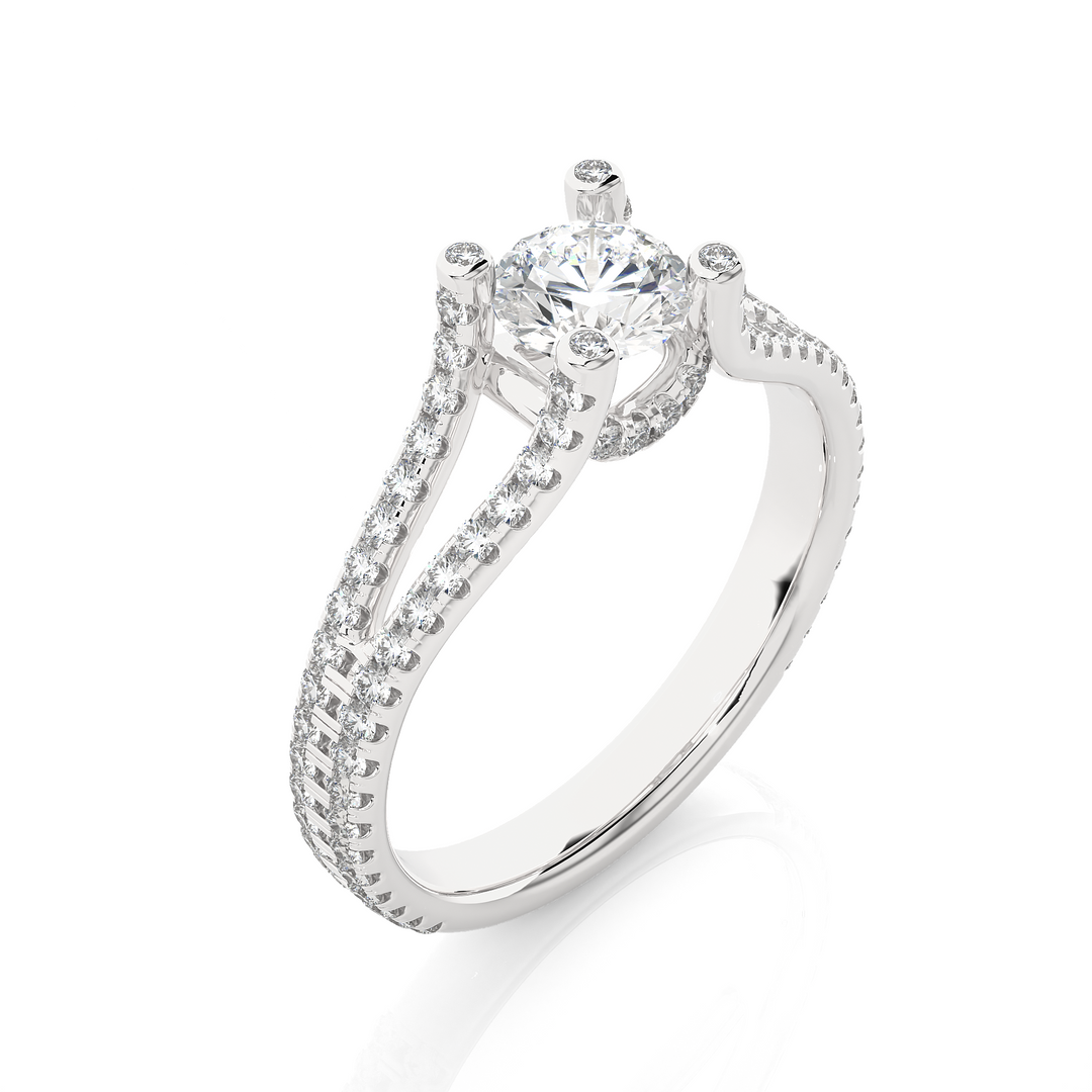 1.08 CTW Round Lab-Grown Diamond Engagement Ring with Split Shank & Hidden Halo E-F / VVS-VS