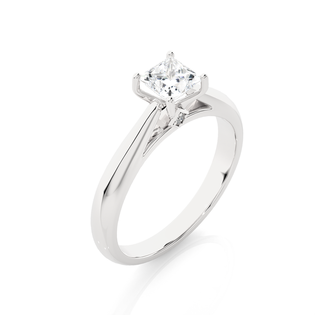 0.80 CT Princess or Round Lab Grown Diamond Solitaire Engagement Ring | Gold Band