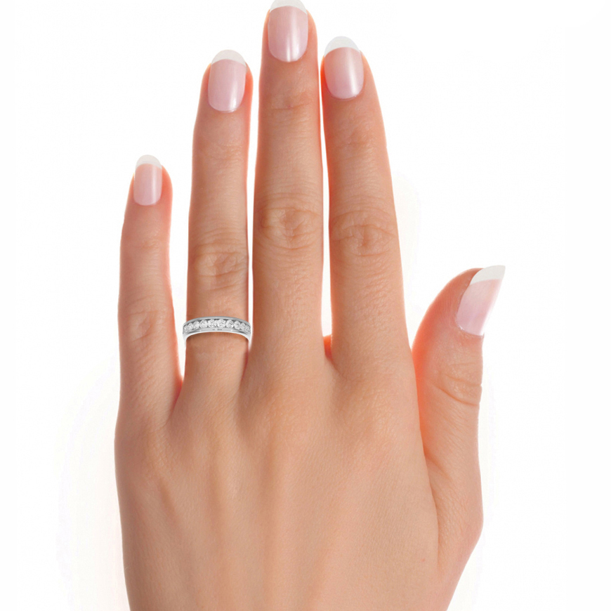 0.92 CT Round Cut Lab Grown Diamond Channel Set Band  14 Stone IGI Certified