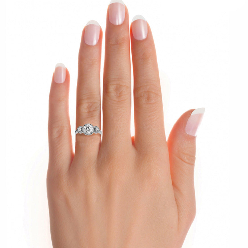 1.43 CT Round Lab Grown Diamond Halo Ring with Milgrain & Round Side Stones | 51 Stone Gold Band