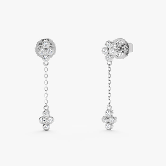Bezel-Set Round Lab-Grown Diamond Long Dangle Earrings 0.13 CTW – 16 Stones | 10K, 14K, 18K Gold | IGI Certified