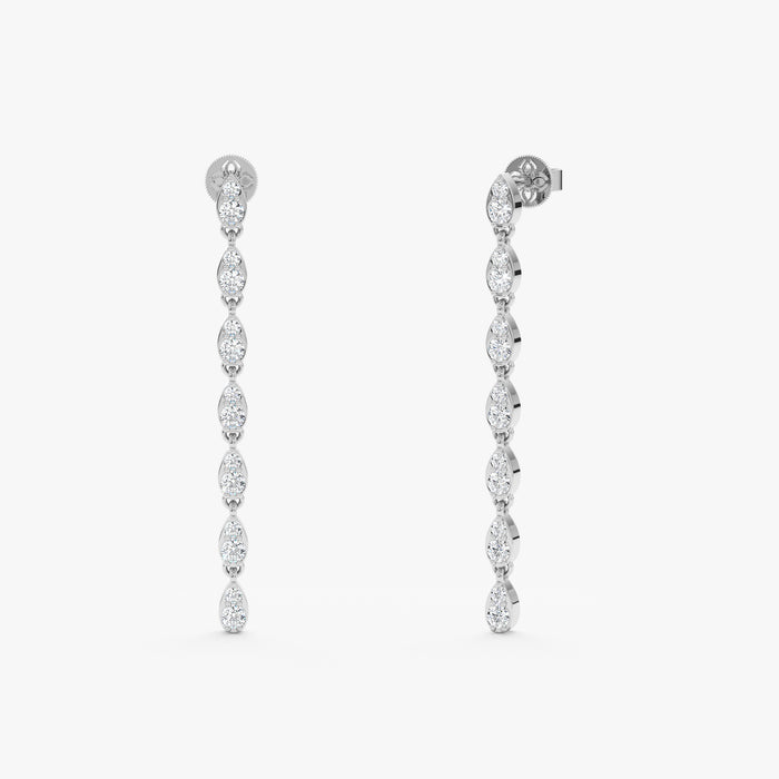 Marquise-Style Round Lab-Grown Diamond Long Dangle Earrings 0.86 CTW – 28 Stones | 10K, 14K, 18K Gold | IGI Certified