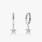 Load image into Gallery viewer, Star Dangle Round Lab-Grown Diamond Hoop Huggie Earrings 0.06 CTW – 22 Stones | 10K, 14K, 18K Gold | IGI Certified
