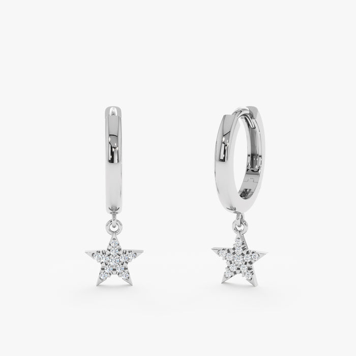 Star Dangle Round Lab-Grown Diamond Hoop Huggie Earrings 0.06 CTW – 22 Stones | 10K, 14K, 18K Gold | IGI Certified