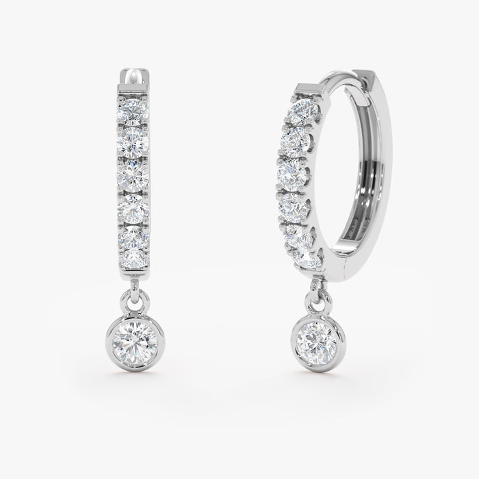 Hoop Earrings with Bezel-Set Round Diamond Dangle 0.28 CTW – 14 Stones | 10K, 14K, 18K Gold | IGI Certified