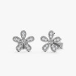 Load image into Gallery viewer, Leaf-Style Flower Lab-Grown Diamond Earrings 0.10 CTW – 20 Round Stones | 10K, 14K, 18K Gold | IGI Certified
