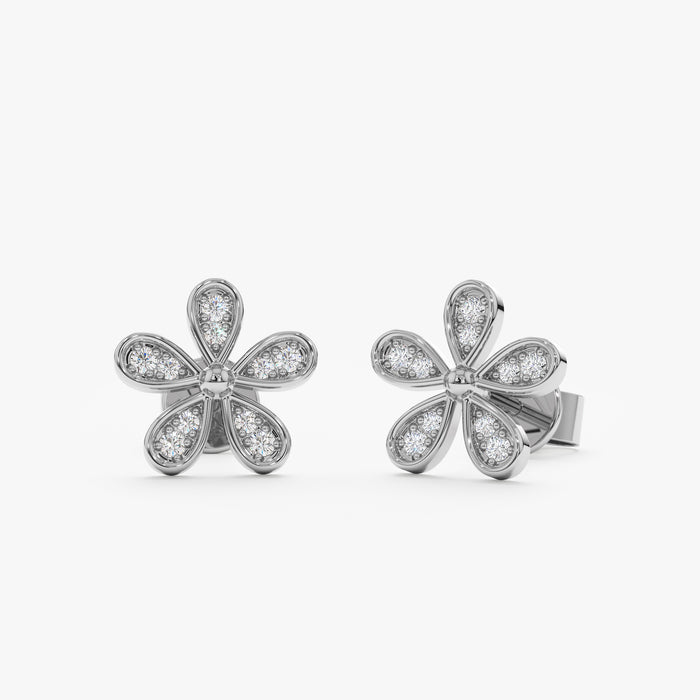 Leaf-Style Flower Lab-Grown Diamond Earrings 0.10 CTW – 20 Round Stones | 10K, 14K, 18K Gold | IGI Certified