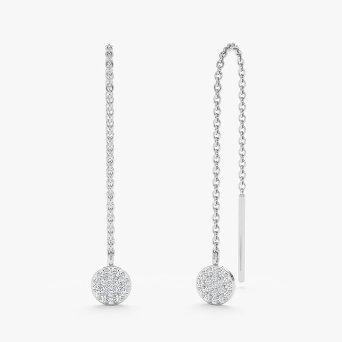 Round Lab-Grown Diamond Long Dangle Drop Earrings 0.90 CTW – 38 Stones | 10K, 14K, 18K Gold | IGI Certified