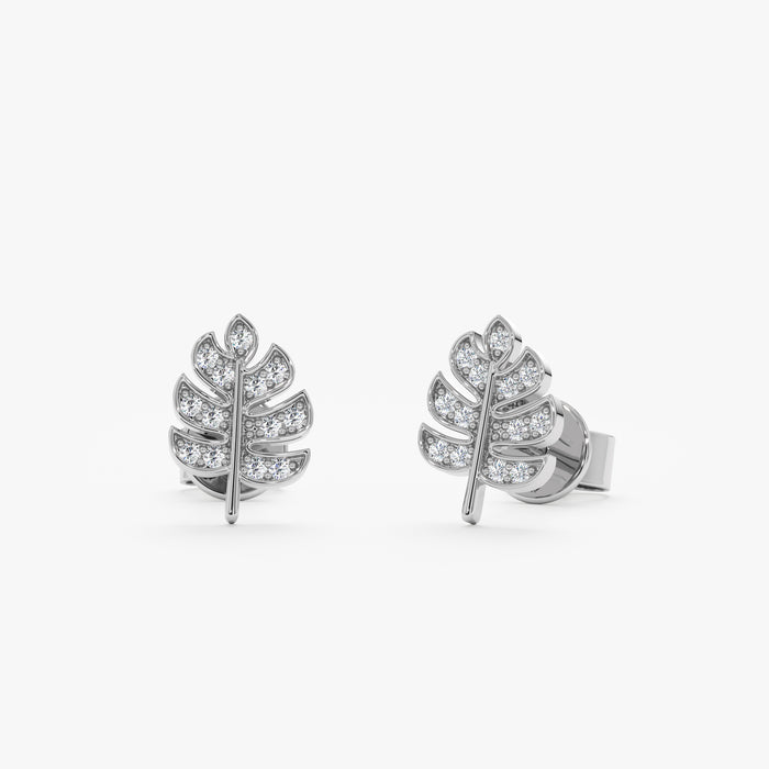 Leaf-Design Lab-Grown Diamond Earrings 0.08 CTW – 26 Round Stones | 10K, 14K, 18K Gold | IGI Certified
