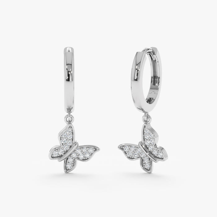 Butterfly Dangle Lab-Grown Diamond Huggie Earrings 0.10 CTW – 32 Stones | 10K, 14K, 18K Gold | IGI Certified