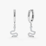 Load image into Gallery viewer, Snake Dangle Pavé Lab-Grown Diamond Huggie Earrings 0.11 CTW – 42 Stones | 10K, 14K, 18K Gold | IGI Certified
