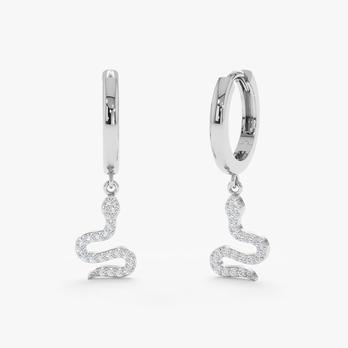Snake Dangle Pavé Lab-Grown Diamond Huggie Earrings 0.11 CTW – 42 Stones | 10K, 14K, 18K Gold | IGI Certified