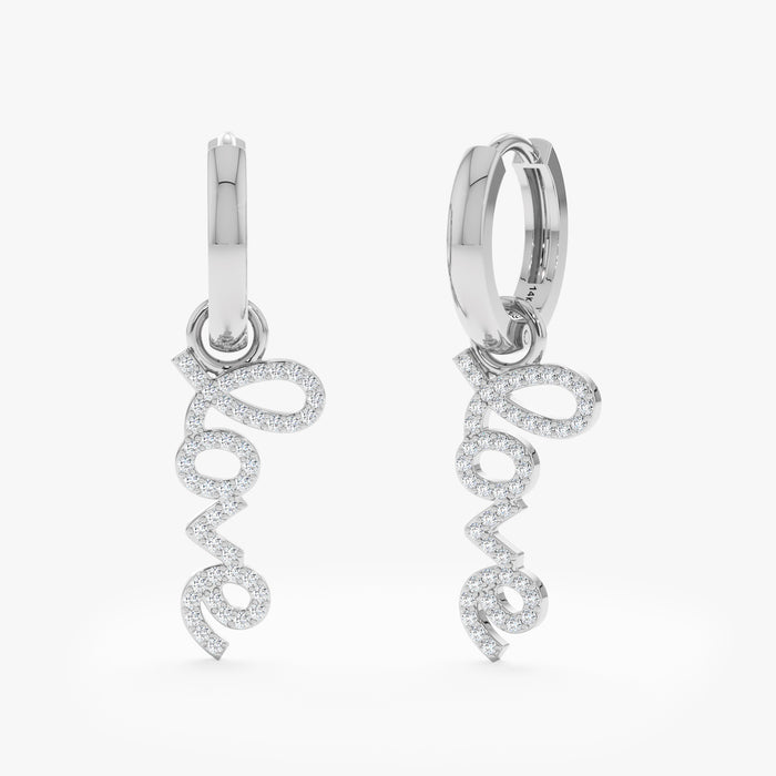 Hoop Huggie Earrings with “LOVE” Dangle 0.23 CTW – 92 Round Lab-Grown Diamonds | 10K, 14K, 18K Gold | IGI Certified