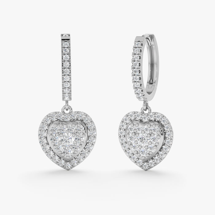 Heart-Shaped Dangle Huggie Hoop Earrings 0.88 CTW – 84 Round Lab-Grown Diamonds | 10K, 14K, 18K Gold | IGI Certified
