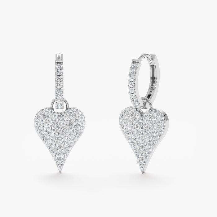 Heart-Shaped Dangle Huggie Hoop Earrings 1.22 CTW – 122 Round Lab-Grown Diamonds | 10K, 14K, 18K Gold | IGI Certified
