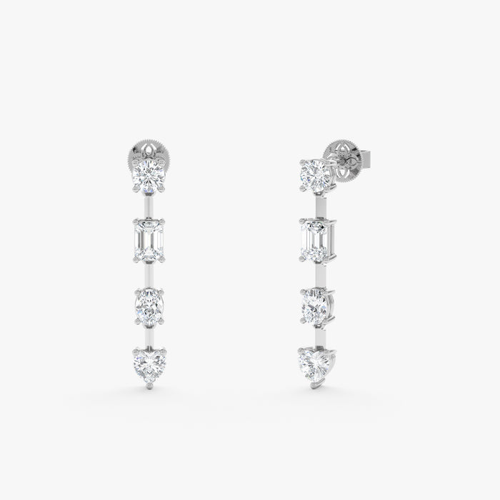 Mixed-Cut Lab-Grown Diamond Long Dangle Earrings 1.34 CTW – 8 Stones | Round, Emerald, Oval & Heart | 10K, 14K, 18K Gold | IGI Certified