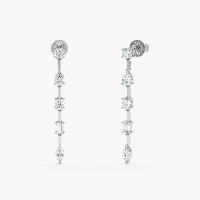 Mixed-Cut Lab-Grown Diamond Long Dangle Earrings 0.78 CTW – 10 Stones | 10K, 14K, 18K Gold | IGI Certified