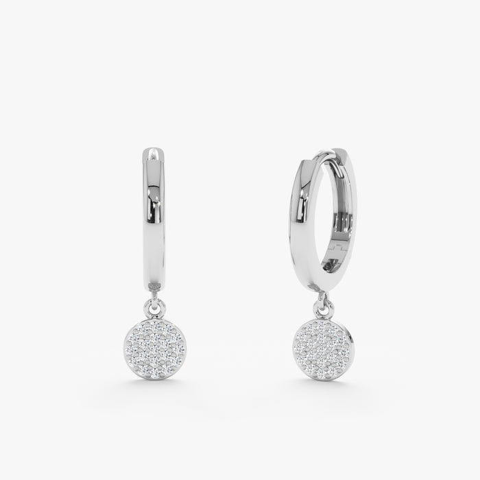 Pavé Round Dangle Lab-Grown Diamond Huggie Earrings 0.10 CTW – 38 Stones | 10K, 14K, 18K Gold | IGI Certified