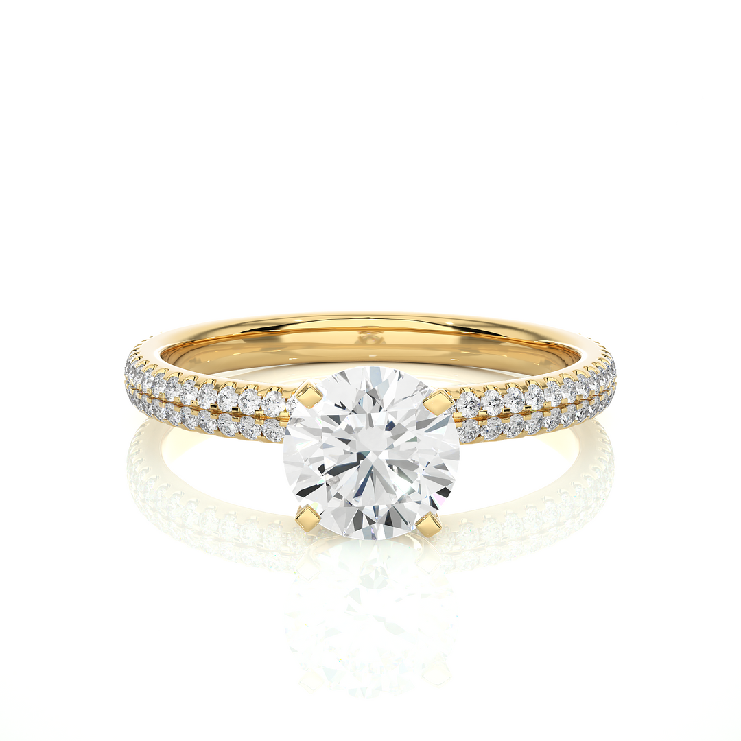 1.14 CTW Round Lab-Grown Diamond Engagement Ring with Two-Row Micropave Set E-F / VVS-VS
