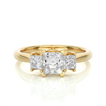 Load image into Gallery viewer, 0.96 CT Princess Cut Three Stone Lab Grown Diamond Ring | 3 Stone Gold Band
