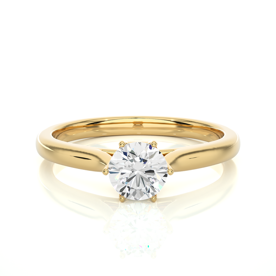 0.53 CT Round Lab Grown Diamond Solitaire Engagement Ring | Six Prong Gold Band