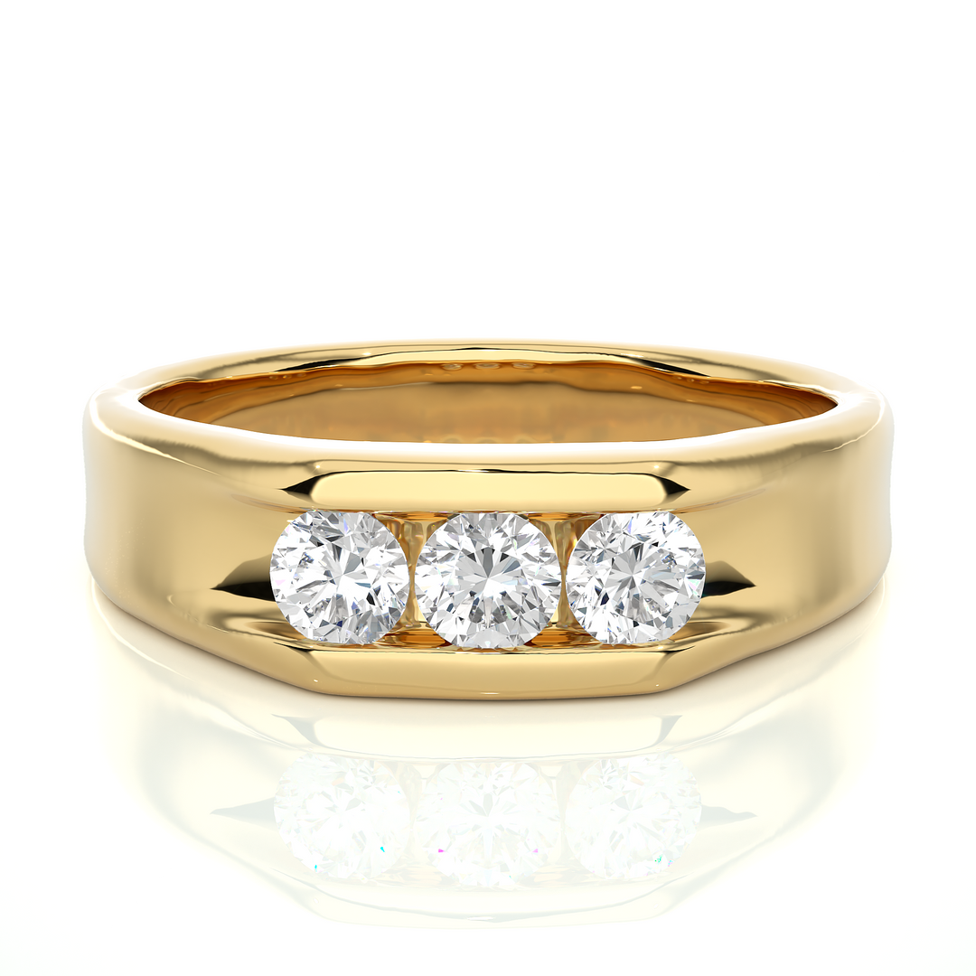 0.52 CT Men’s Three Stone Lab Grown Diamond Ring | 3 Stone Gold Band