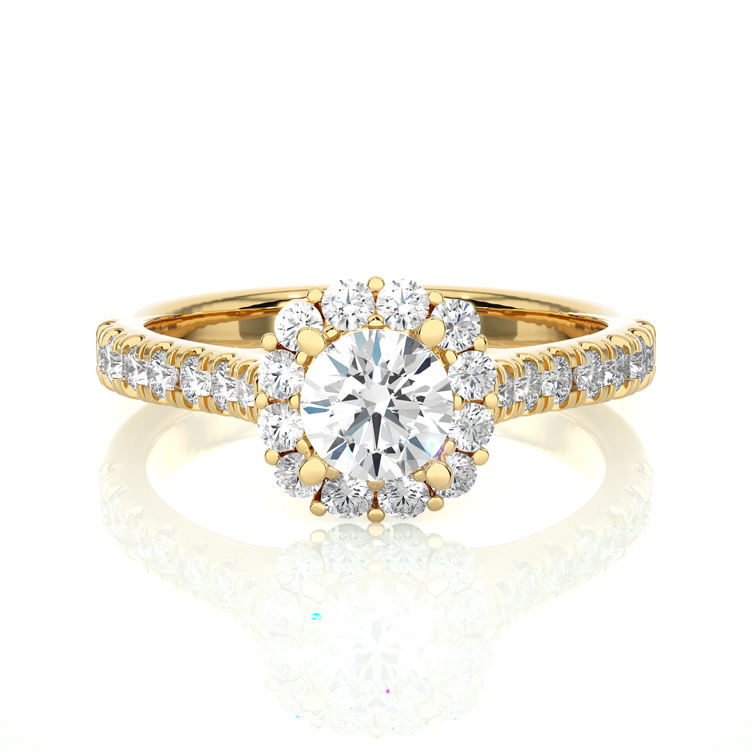 1.09 CT Round Cut Halo Lab Grown Diamond Ring | 27 Stone Design