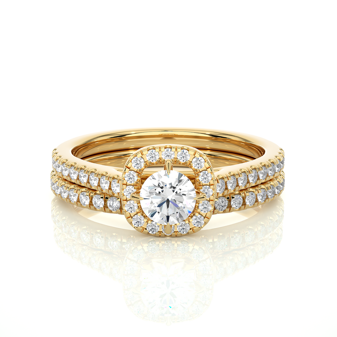 1.31 CT Round Diamond Halo Wedding Matching Band | 56 Stones