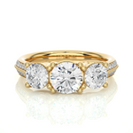 Load image into Gallery viewer, 2.23 CT Round Center with Round Side Lab Grown Diamond Three Stone Ring | 43 Stone Gold Band
