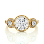 Load image into Gallery viewer, 1.43 CT Round Lab Grown Diamond Halo Ring with Milgrain &amp; Round Side Stones | 51 Stone Gold Band
