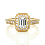 Load image into Gallery viewer, 1.07 CT Emerald Halo Lab Grown Diamond Ring with Milgrain &amp; Side Stones

