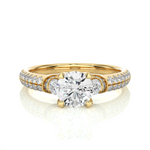 Load image into Gallery viewer, 1.45 CT Round Center with Round Side Lab Grown Diamond Three Stone Ring | 105 Stone Gold Band
