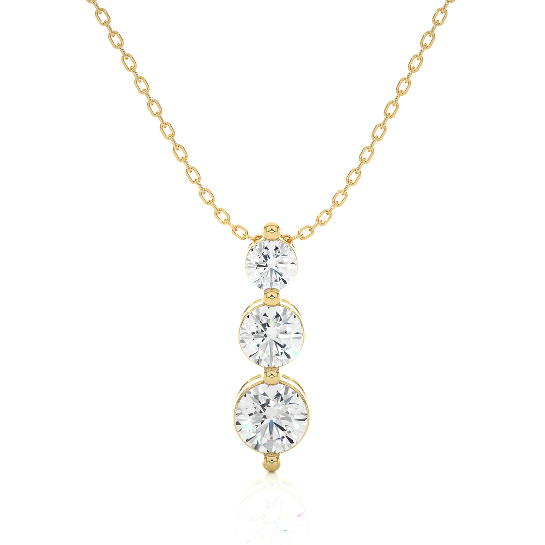 0.84 CT Lab-Grown Diamond Three-Stone Pendant Necklace | Solid Gold | Trio Design
