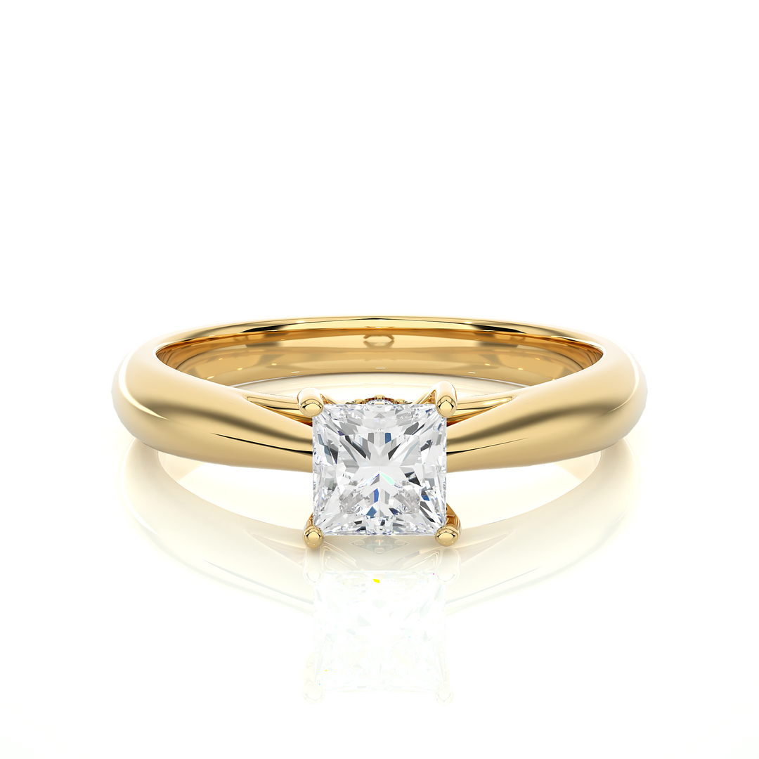 0.80 CT Princess or Round Lab Grown Diamond Solitaire Engagement Ring | Gold Band