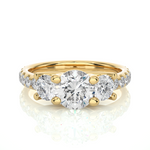 Load image into Gallery viewer, 2.35 CT Round Center with Round Side Lab Grown Diamond Three Stone Ring | 17 Stone Gold Band
