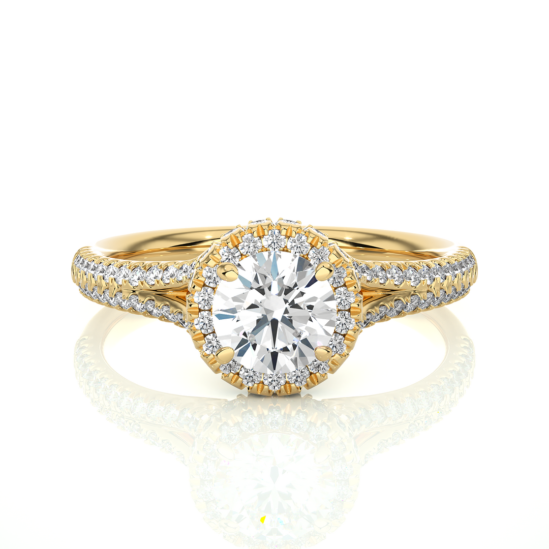 1.07 CT Split Shank Halo Lab Grown Round Diamond Ring with 115 Stones