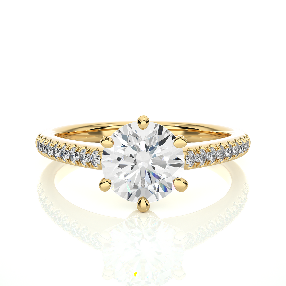 1.47 CTW Round Lab-Grown Diamond Engagement Ring with Six-Prong Center & Micropave Sides E-F / VVS-VS