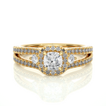 Load image into Gallery viewer, 0.96 Carat Three Stone Cushion &amp; Round Lab-Grown Diamond Ring | Micro Pavé Band
