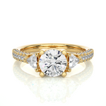 Load image into Gallery viewer, 1.43 CT Round Center with Trillion &amp; Round Side Lab Grown Diamond Three Stone Ring | 43 Stone Gold Band
