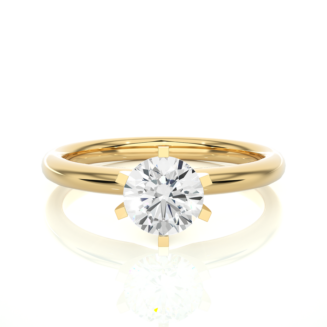 1.18 CT Round Lab Grown Diamond Solitaire Engagement Ring | Six Prong Gold Band