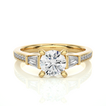 Load image into Gallery viewer, 1.69 CT Round Center with Baguette &amp; Round Side Lab Grown Diamond Three Stone Ring | 17 Stone Gold Band
