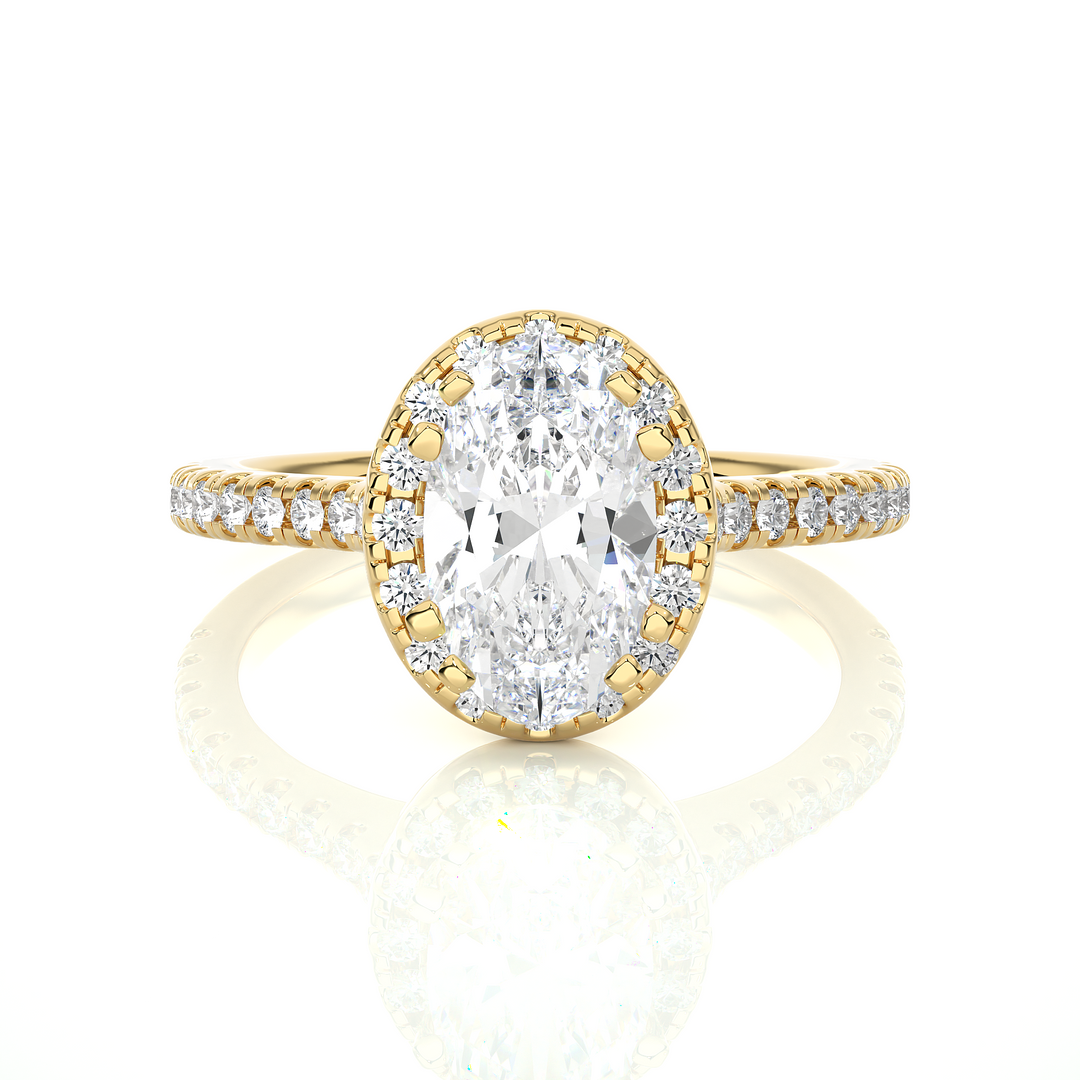 1.20 CT Oval Halo Lab Grown Diamond Ring with Round Side Stones