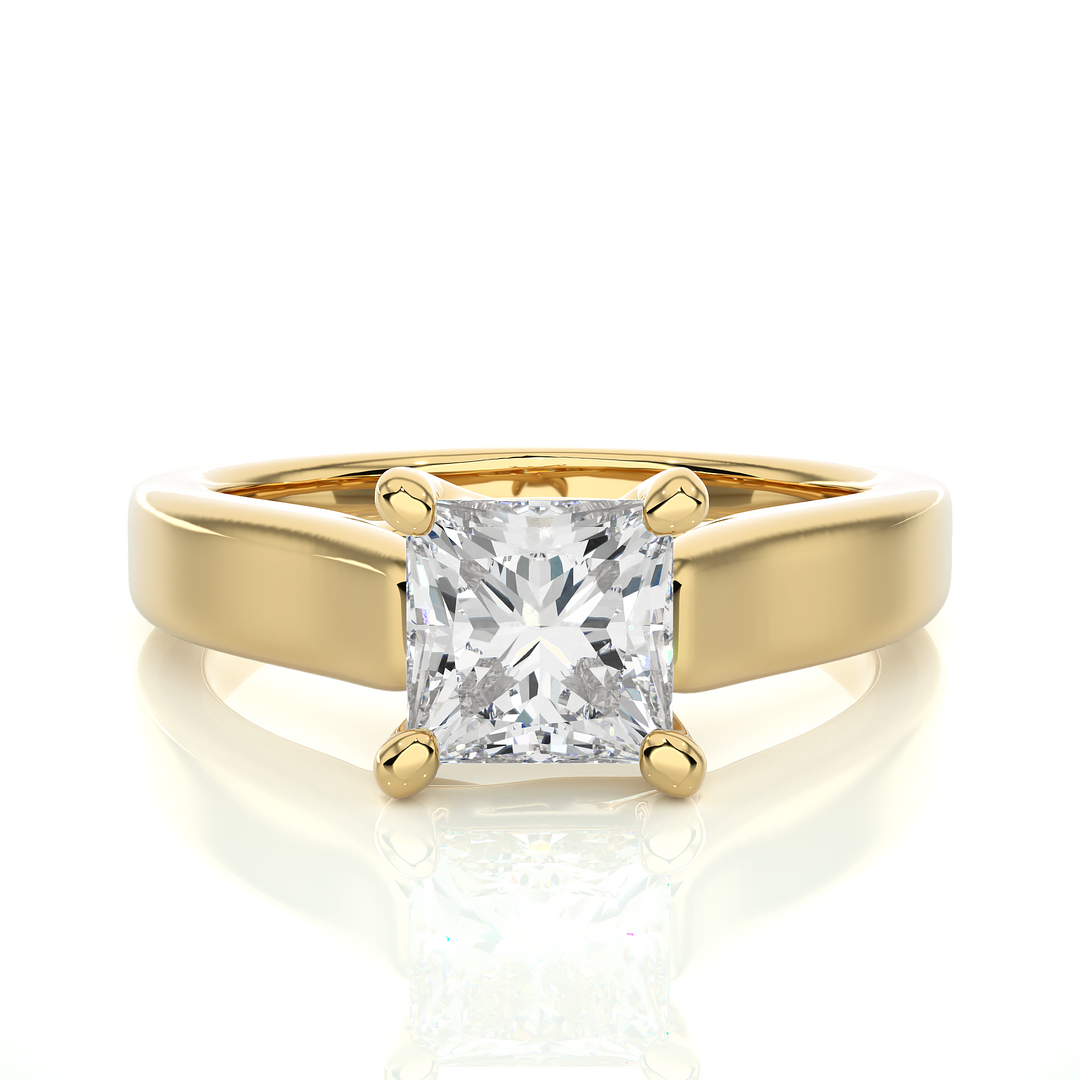 1.35 CT Princess Cut Lab Grown Diamond Engagement Ring | Bold 4 Stone Gold Band