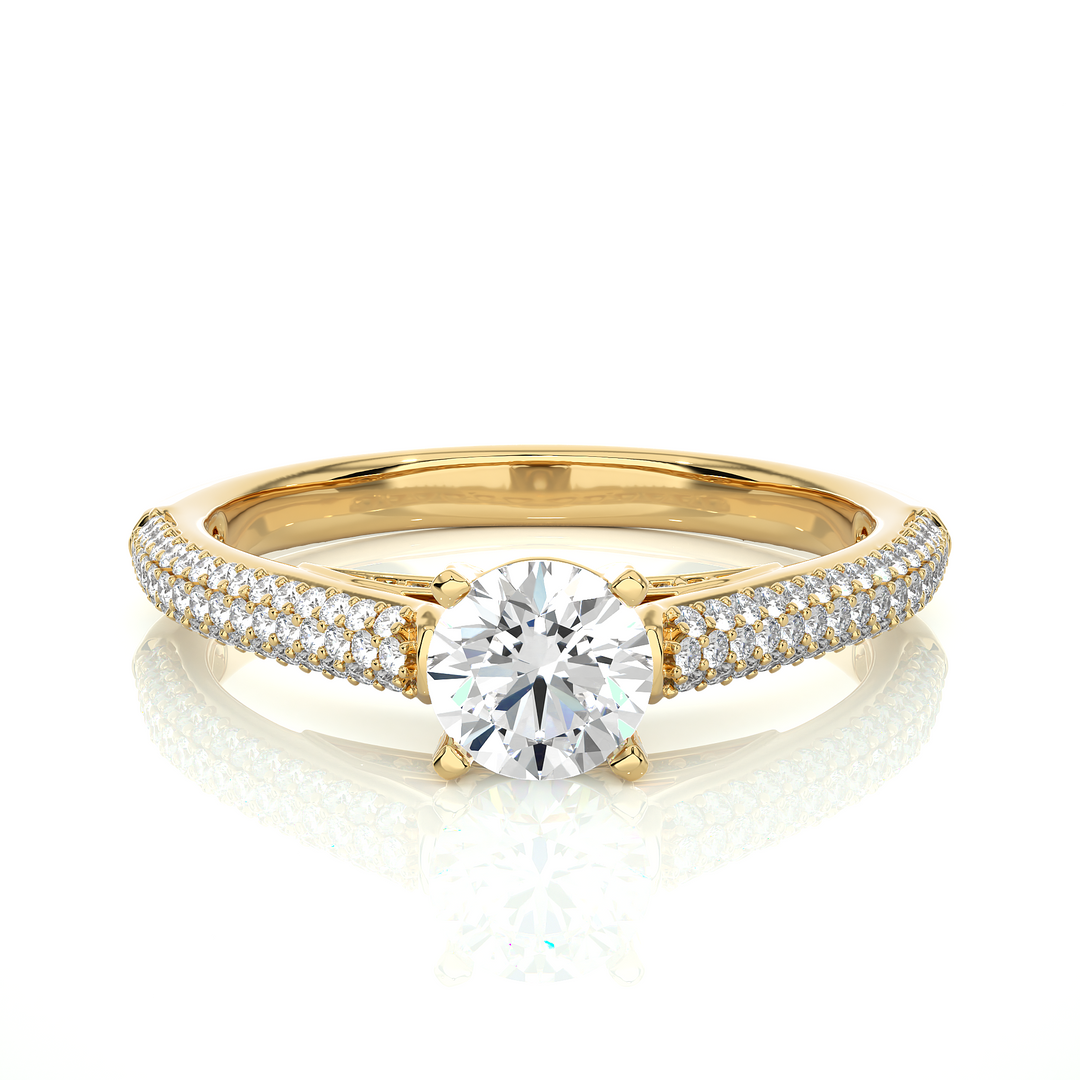 1 CTW Round Lab-Grown Diamond Engagement Ring with Three-Row Thin Pave Band E-F / VVS-VS