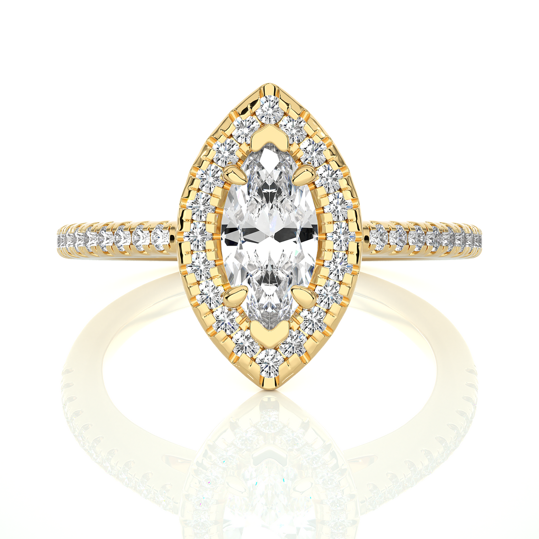 0.89 CT Marquise Halo Lab Grown Diamond Ring with Round Side Stones