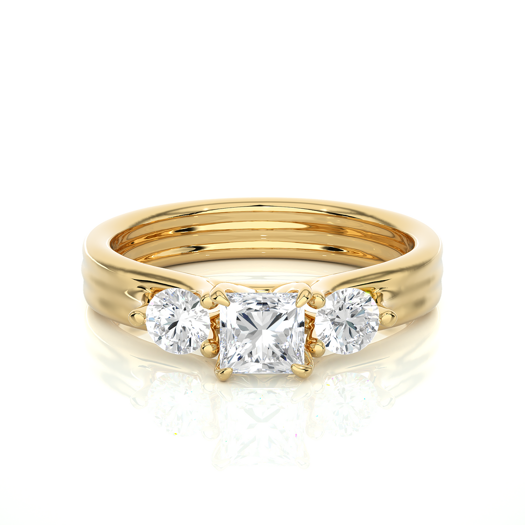 0.96 CT Princess Cut Three Stone Lab Grown Diamond Ring with Round Side Stones