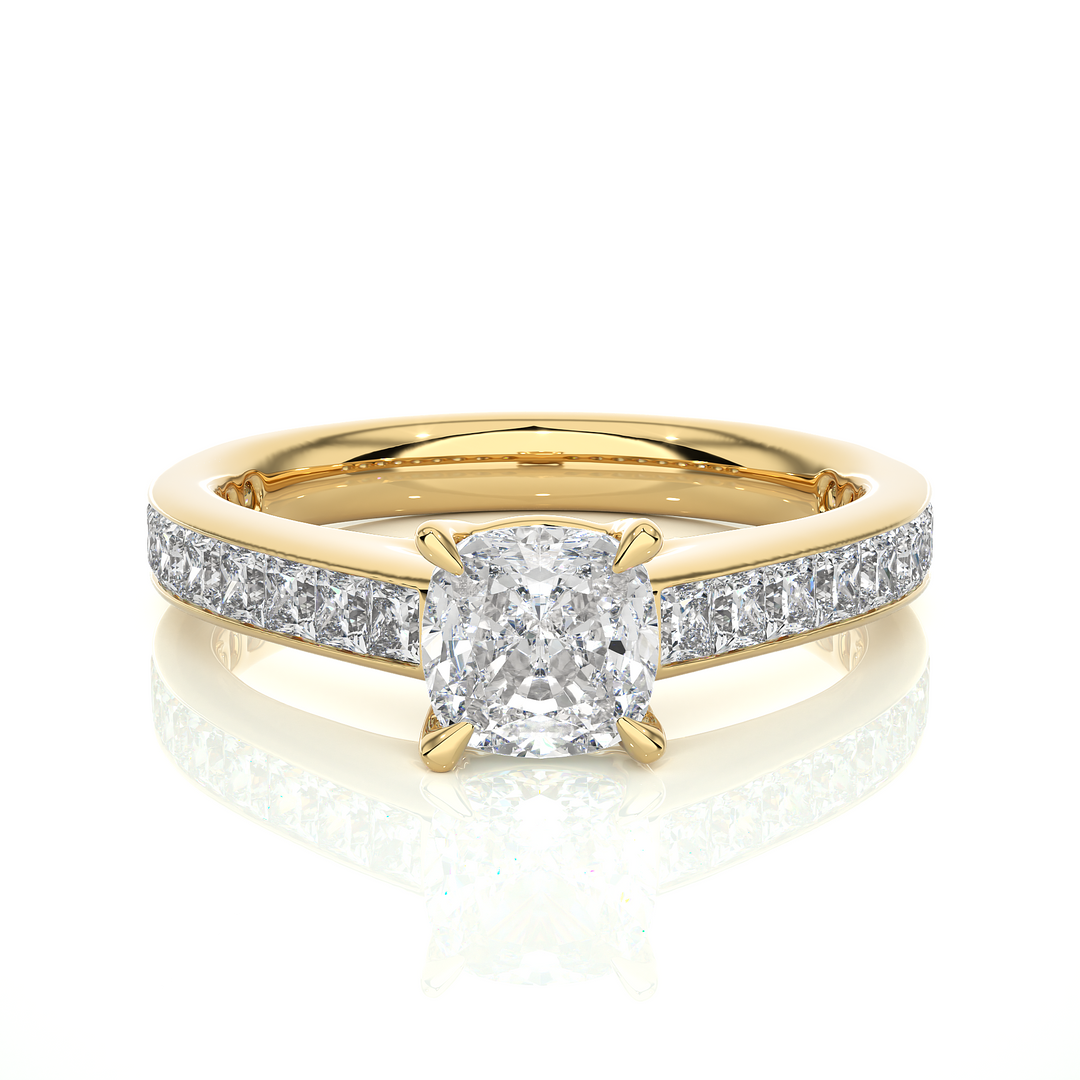 2.12 CTW Cushion Cut Lab-Grown Diamond Engagement Ring with Princess Channel Set Accents